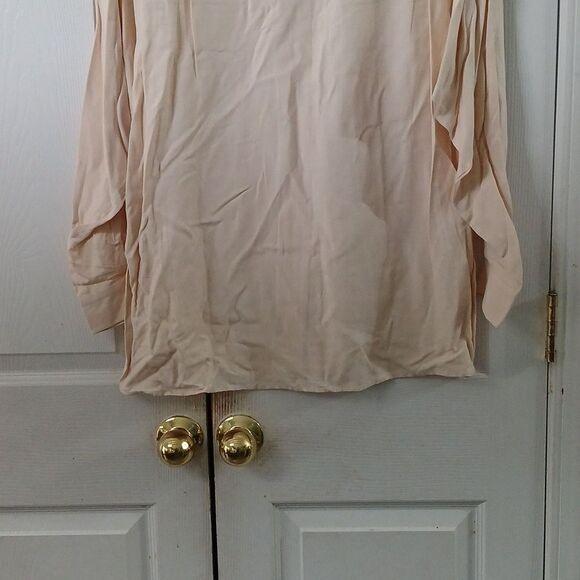 Anna Gray vintage tan button down long sleeve silk blouse Sz L NWT - Picture 8 of 9